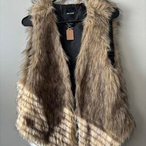 Y2K Tan Beige Faux Fur Preppy Fairy Whimsical Vest - Extra Large